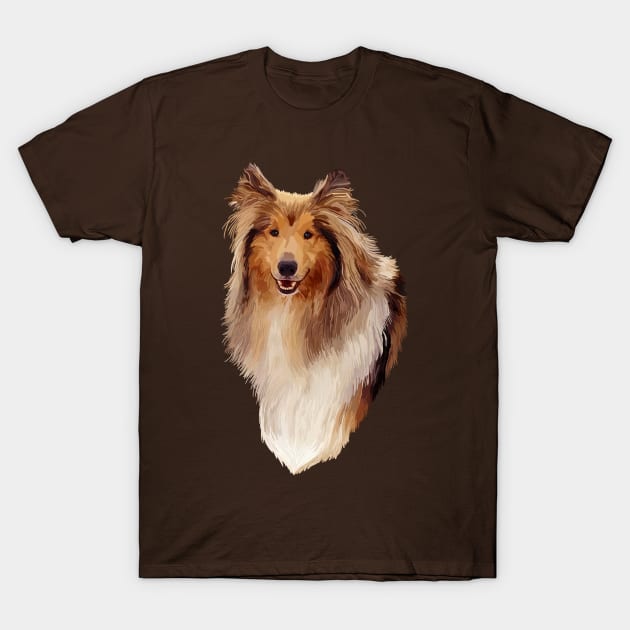 Rough Coated Sable White Collie Dog Portrait T-Shirt by Art by Deborah Camp